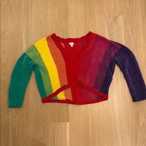Rainbow Cropped V-Neck Sweater
